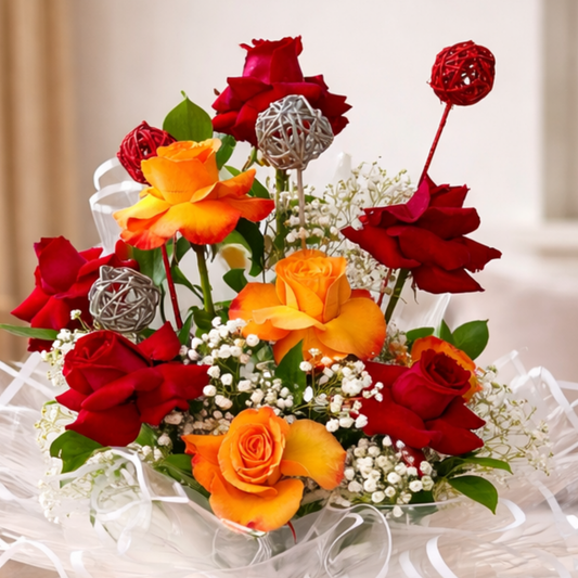 Red & Orange Rose Arrangement
