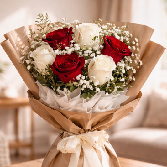 Elegant Red & White Rose Bouquet