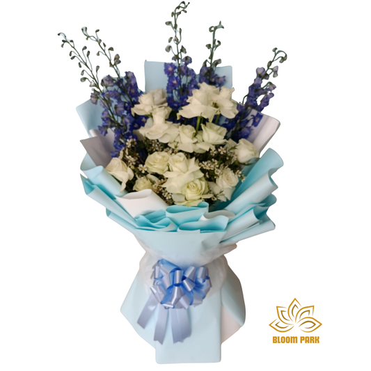 Serenity Blue & White Rose Bouquet