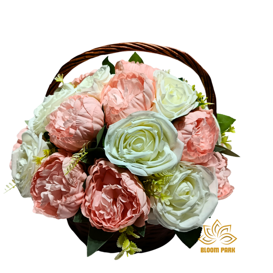 Pastel Peony & Rose Floral Basket