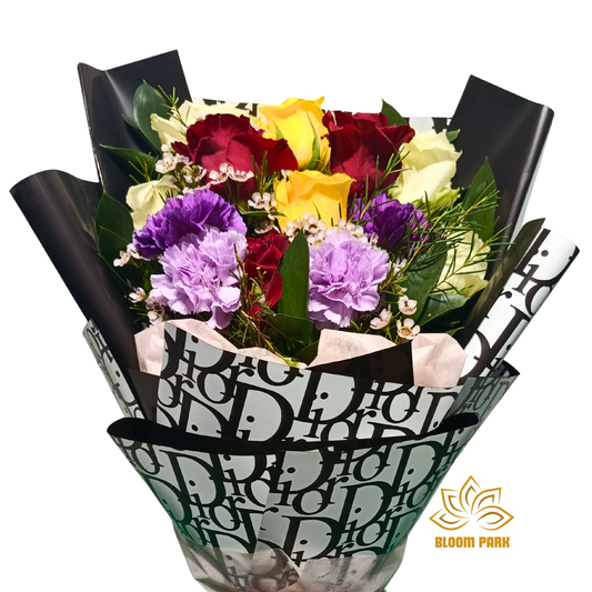 Mixed Roses & Carnations Designer Wrap Bouquet