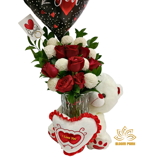 Romantic Balloon, Roses & Teddy Gift Set