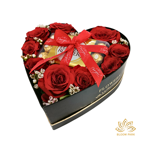 Heart Box Red Roses & Chocolate Gift