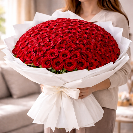 100 Luxurious Red Rose Bouquet same day delivery dubai