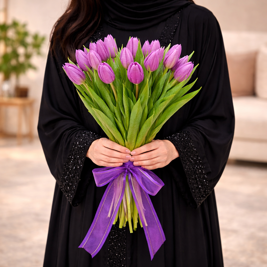 باقة زهور التوليب الأرجوانية