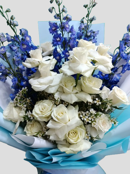 Serenity Blue & White Rose Bouquet
