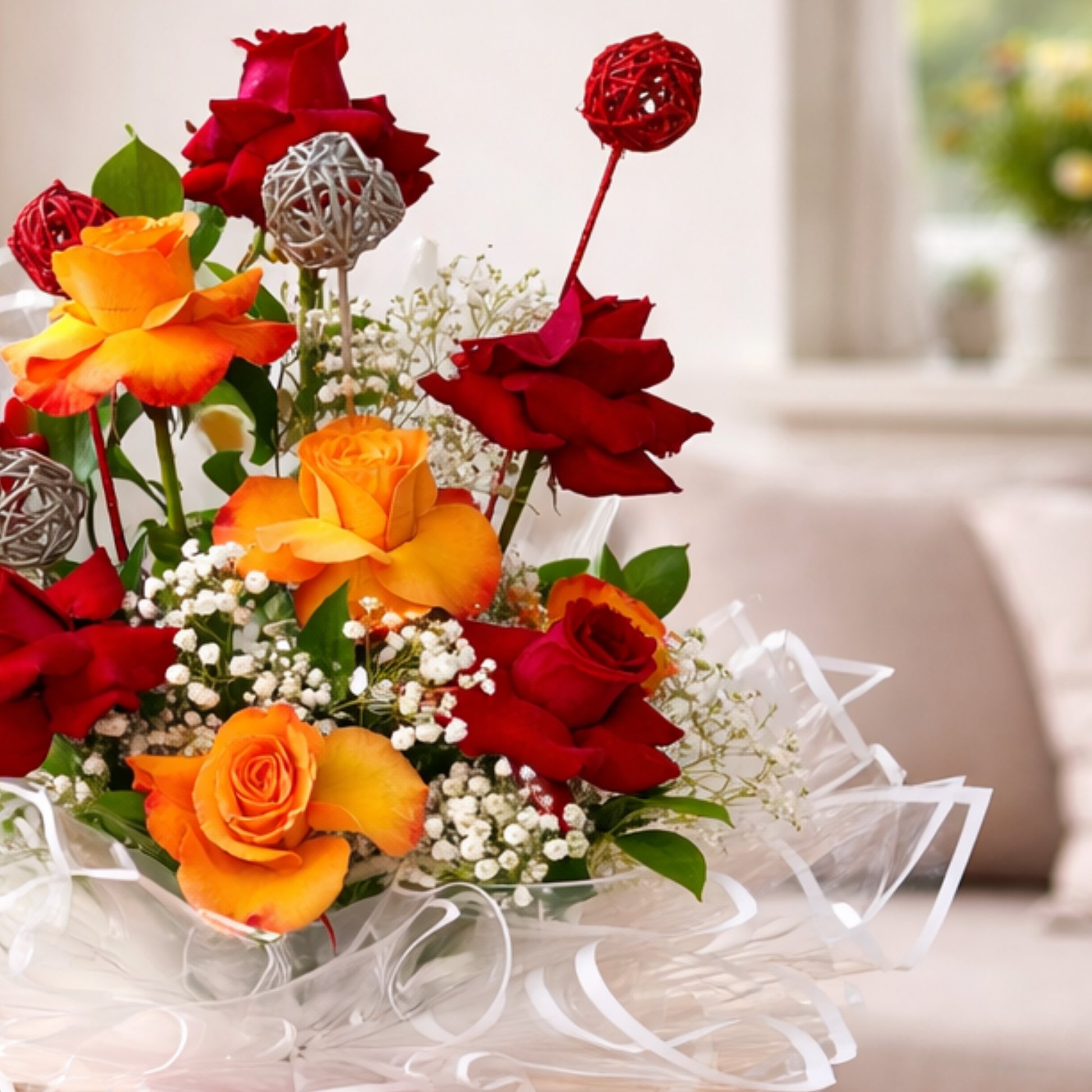 Red & Orange Rose Arrangement