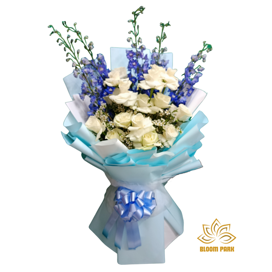 Serenity Blue & White Rose Bouquet