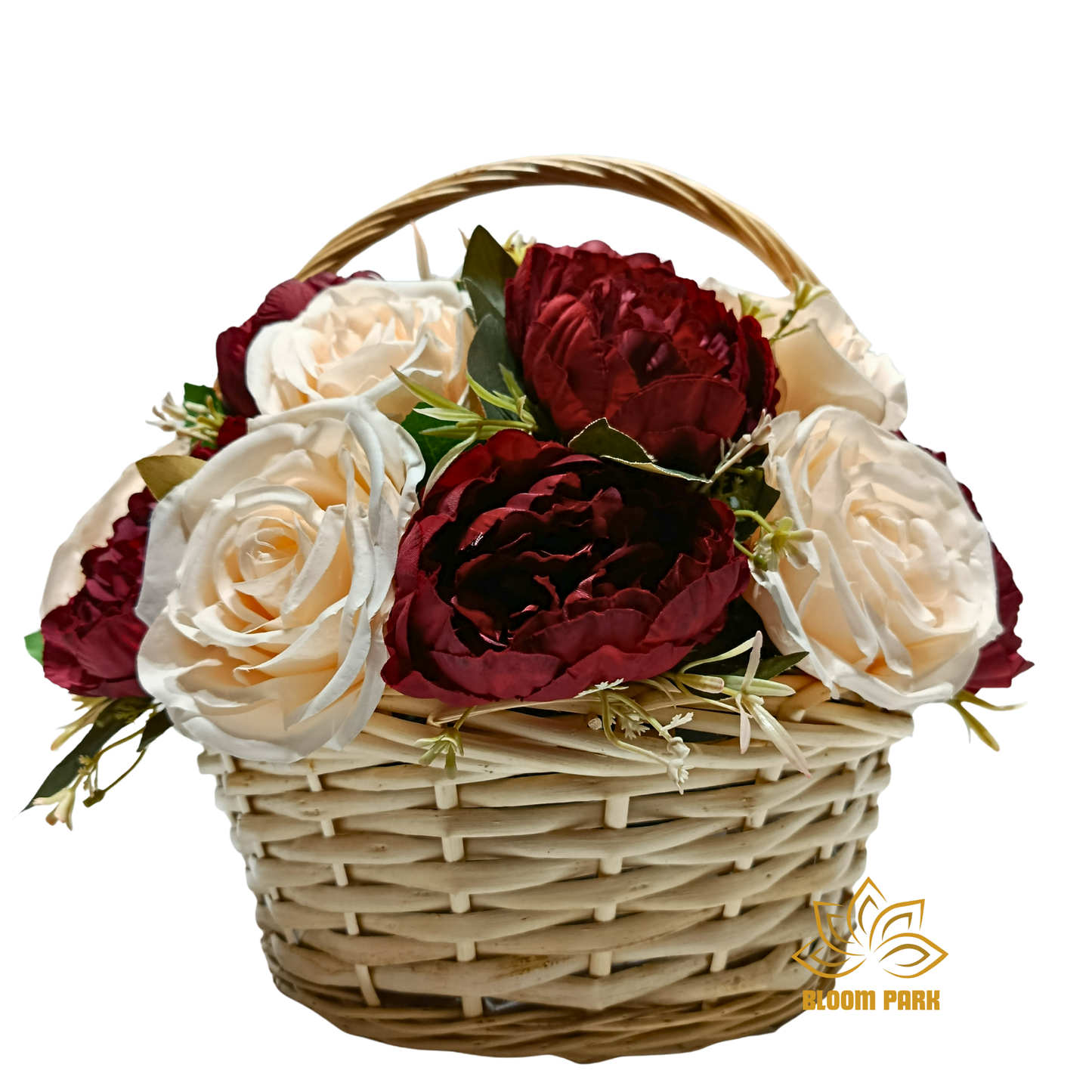 Burgundy & Ivory Peony Rose Basket