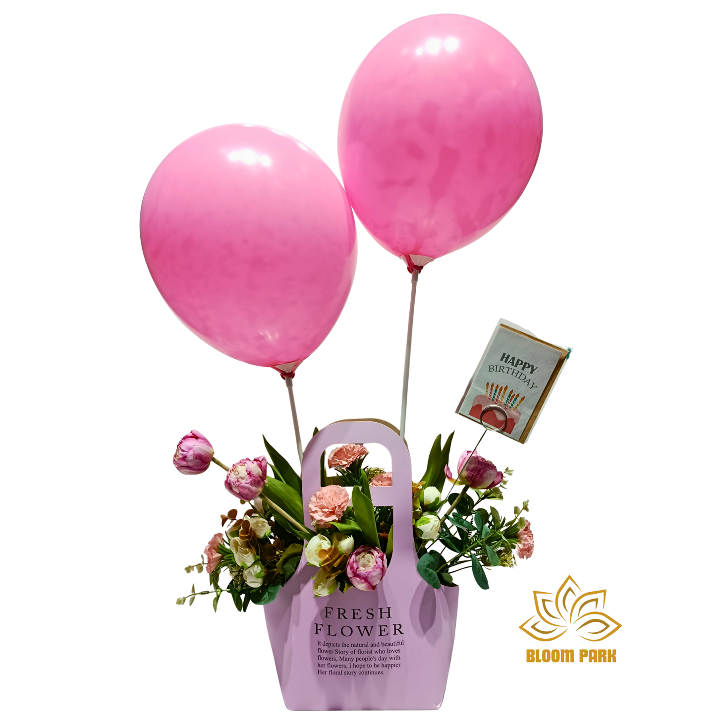 Pink Balloon & Birthday Basket Artificial Flower Arrangement