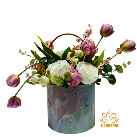 Elegant Faux Tulip & Rose Pastel Basket