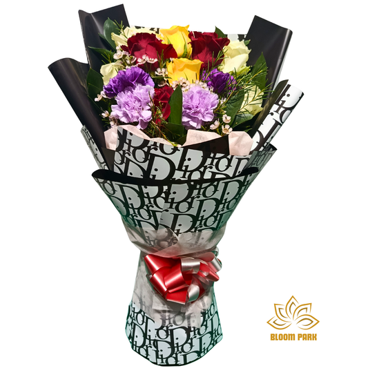 Mixed Roses & Carnations Designer Wrap Bouquet
