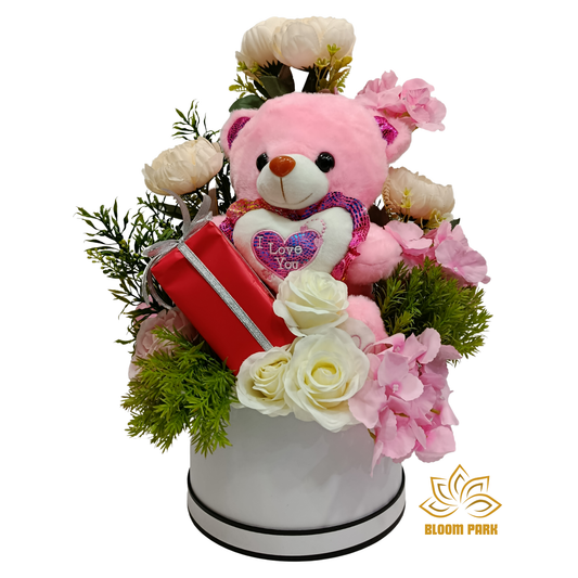 Pink Teddy With Surprise Gift  Box