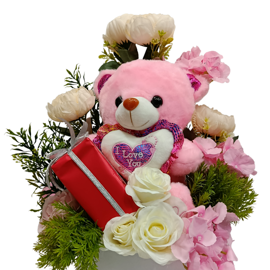 Pink Teddy With Surprise Gift  Box
