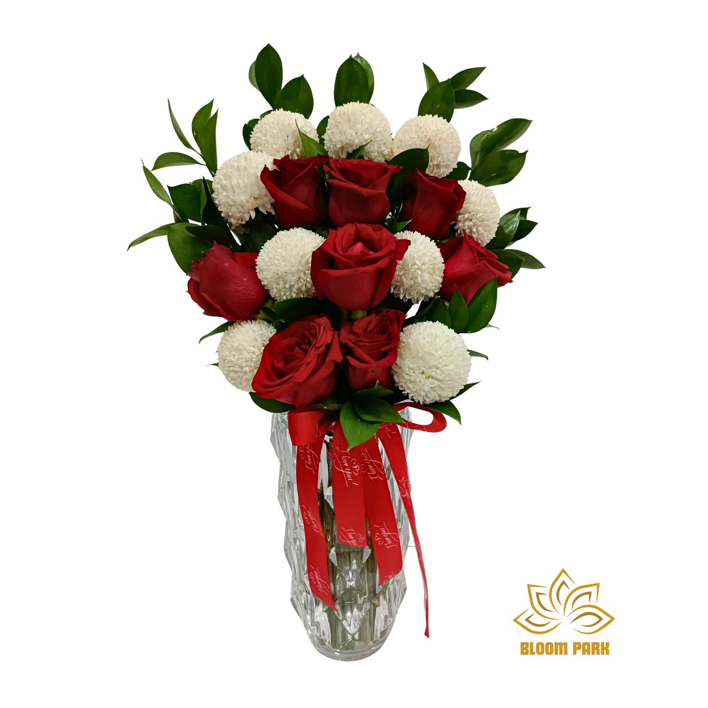 Classic Red Rose & White Pingpong Vase Arrangement