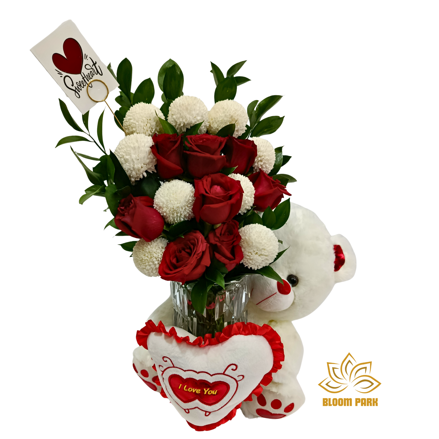 Sweetheart Roses & Teddy Vase Arrangement