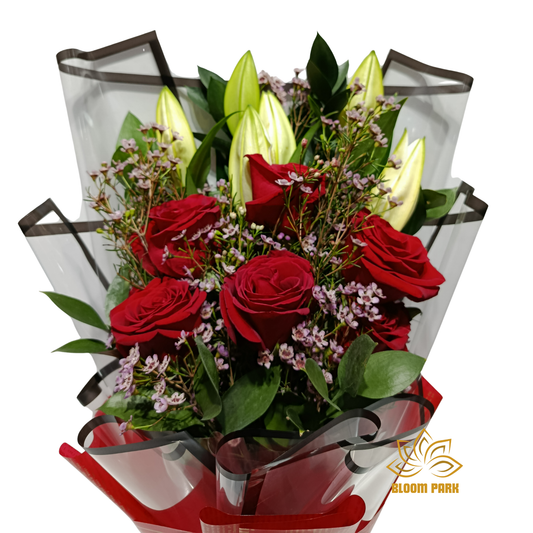 Passion Red Rose & Lily Hand Bouquet