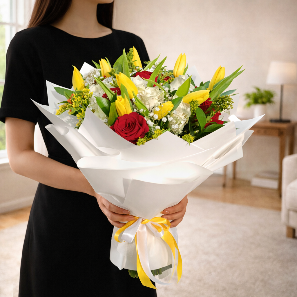 Sunshine Mixed Tulip & Rose Bouquet