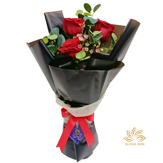 Elegant Red Rose Trio Bouquet