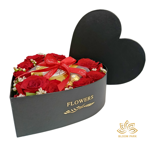 Heart Box Red Roses & Chocolate Gift