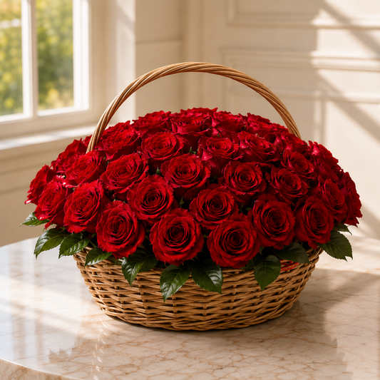 Basket of red roses Same Day Delivery Dubai, Fresh Flowers Dubai.