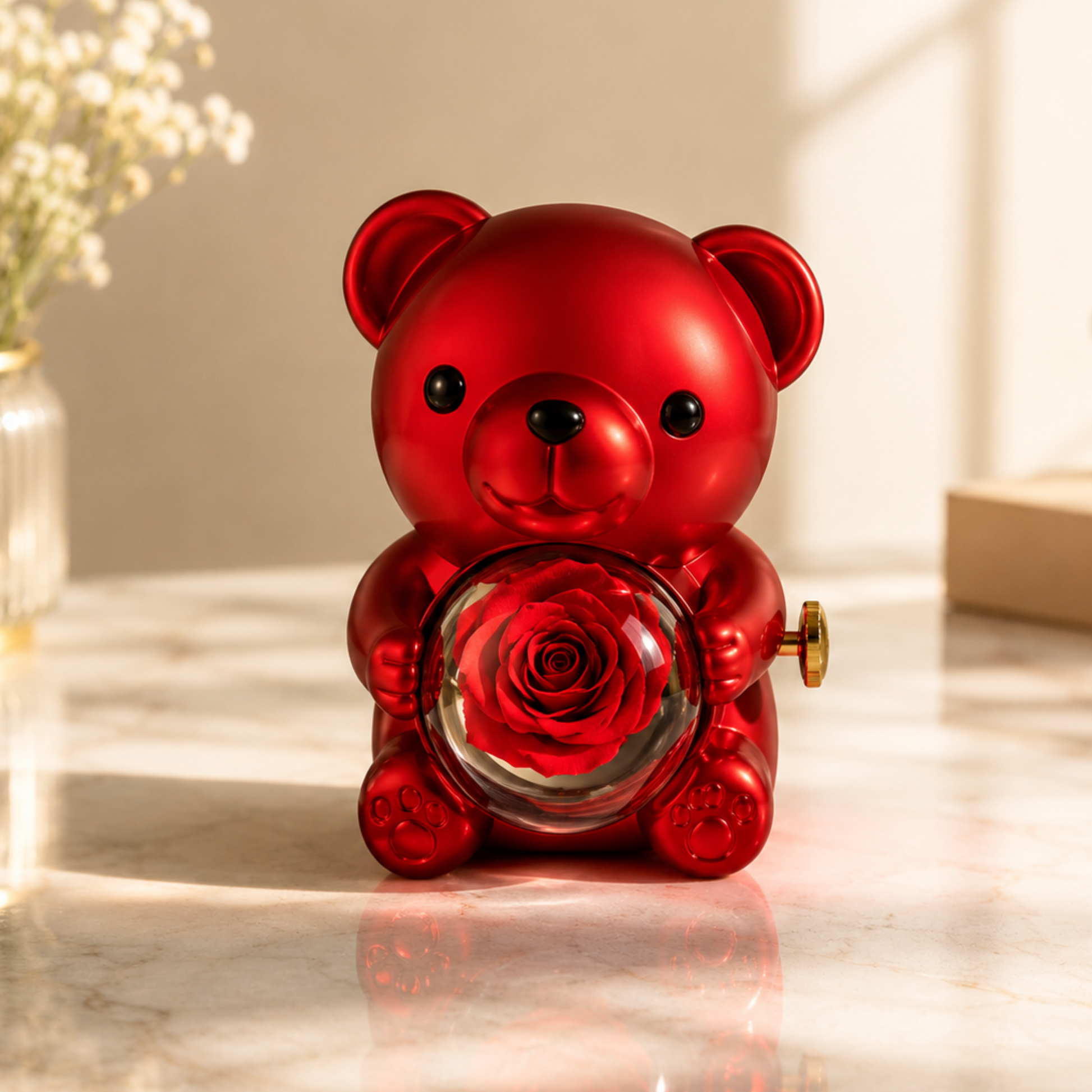 Red bear with a forever rose inside gift