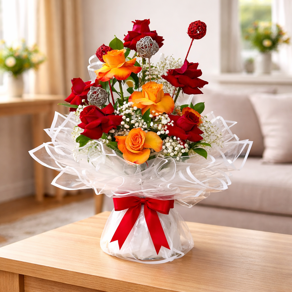 Red & Orange Rose Arrangement Delivery Dubai - same day