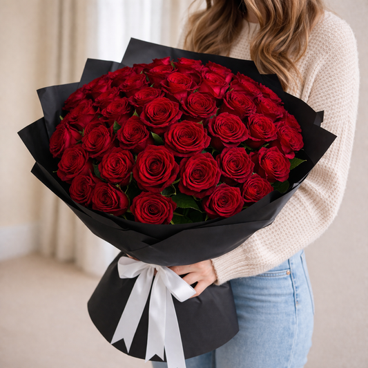 red roses bouquet delivery in Dubai with premium wrapping